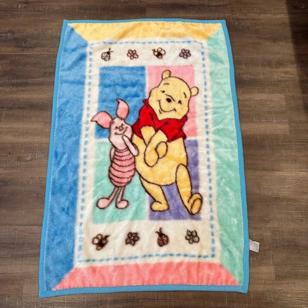 Vintage Disney Winnie The Pooh Piglet Pastel Fleece Baby Blanket Plush Soft